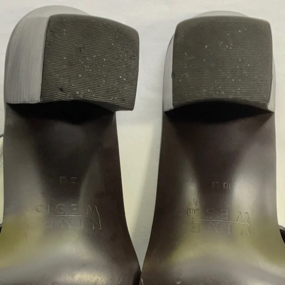 Vintage 90s Nine West Leather Chunky Slip On Heeled Sandals - Picture 5 of 10